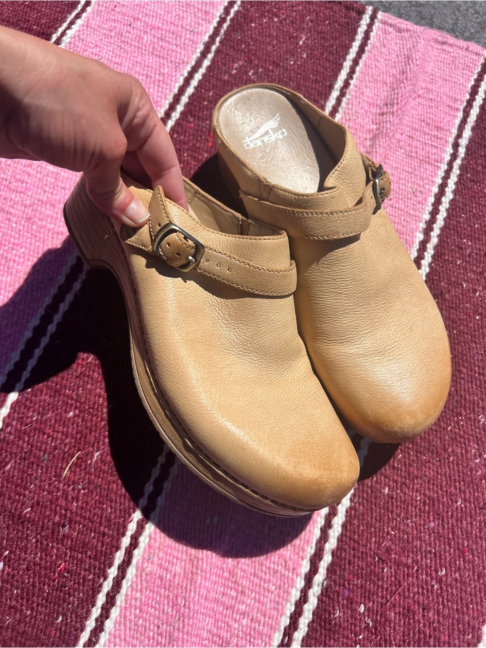 Dansko Tan Leather Clog Mule with Adjustable Buckle